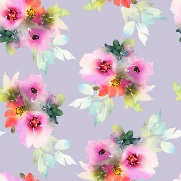 Seamless pattern with flowers watercolor Stock Illustration