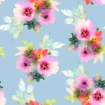 Seamless pattern with flowers watercolor Stock Illustration