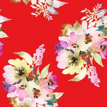 Seamless pattern with flowers watercolor Stock Illustration