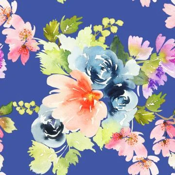 Seamless pattern with flowers watercolor Stock Illustration