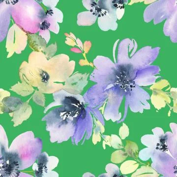 Seamless pattern with flowers watercolor Stock Illustration