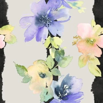 Seamless pattern with flowers watercolor Stock Illustration
