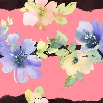 Seamless pattern with flowers watercolor Stock Illustration