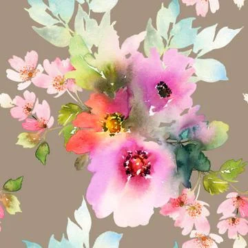 Seamless pattern with flowers watercolor Stock Illustration