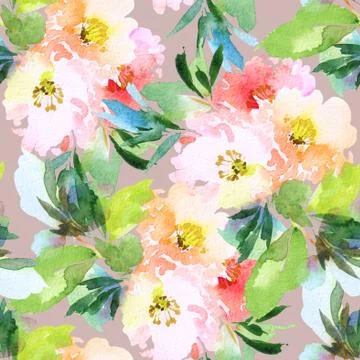 Seamless pattern with flowers watercolor Stock Illustration