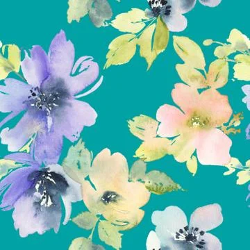 Seamless pattern with flowers watercolor Stock Illustration