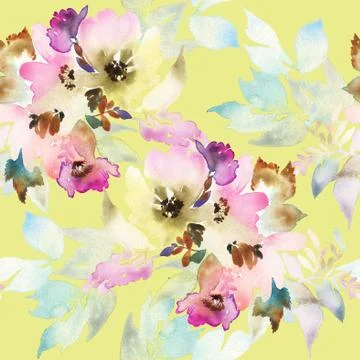 Seamless pattern with flowers watercolor Stock Illustration