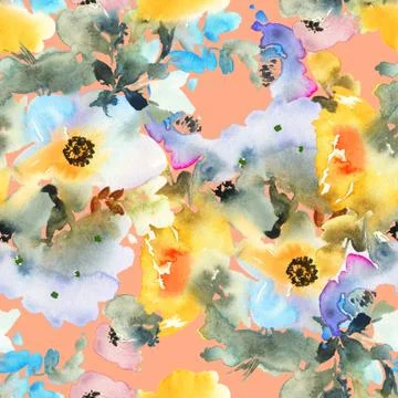 Seamless pattern with flowers watercolor Stock Illustration