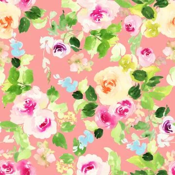 Seamless pattern with flowers watercolor Stock Illustration