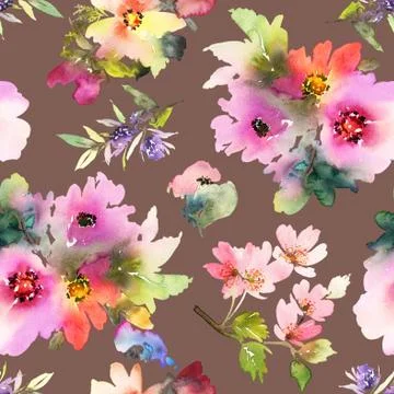 Seamless pattern with flowers watercolor Stock Illustration