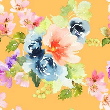 Seamless pattern with flowers watercolor Stock Illustration