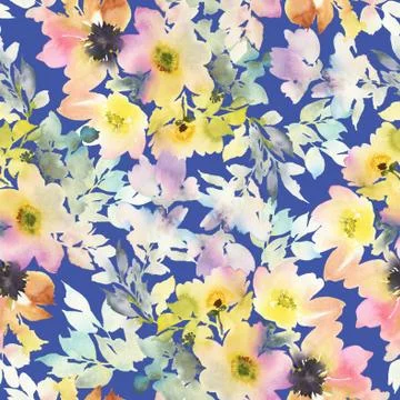 Seamless pattern with flowers watercolor Stock Illustration
