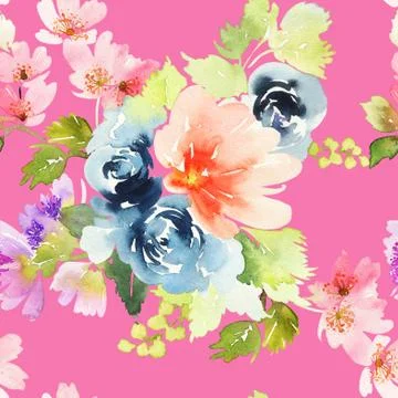Seamless pattern with flowers watercolor Stock Illustration