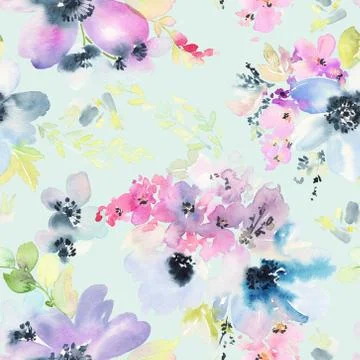 Seamless pattern with flowers watercolor Stock-Illustration