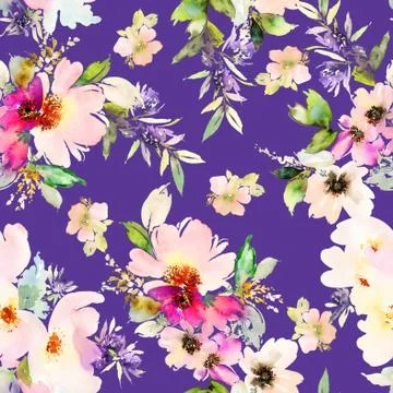 Seamless pattern with flowers watercolor Stock Illustration