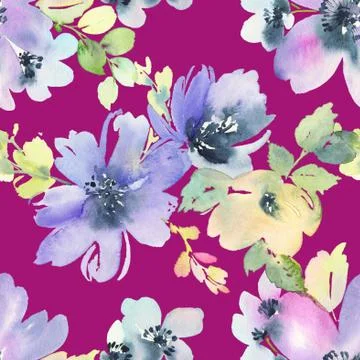 Seamless pattern with flowers watercolor Stock Illustration