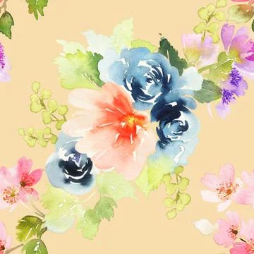 Seamless pattern with flowers watercolor Stock Illustration