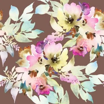 Seamless pattern with flowers watercolor Illustrazione stock