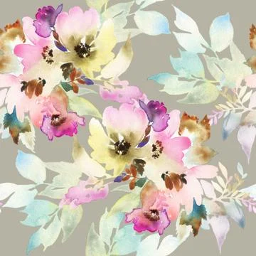Seamless pattern with flowers watercolor Stock Illustration