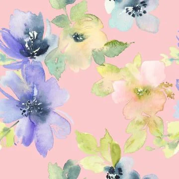 Seamless pattern with flowers watercolor Stock Illustration