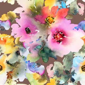 Seamless pattern with flowers watercolor Stock Illustration