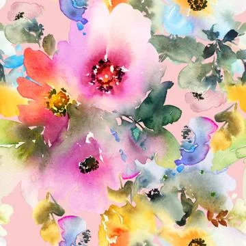 Seamless pattern with flowers watercolor Stock Illustration