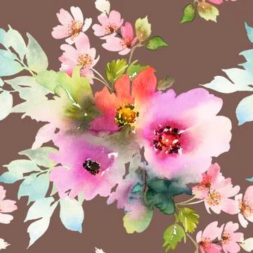 Seamless pattern with flowers watercolor Stock Illustration