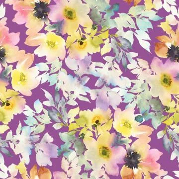 Seamless pattern with flowers watercolor Stock Illustration