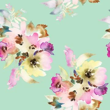 Seamless pattern with flowers watercolor Stock Illustration