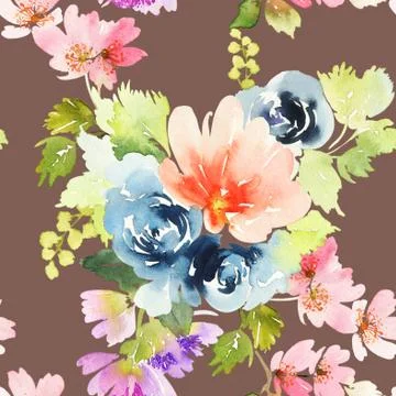 Seamless pattern with flowers watercolor Stock Illustration