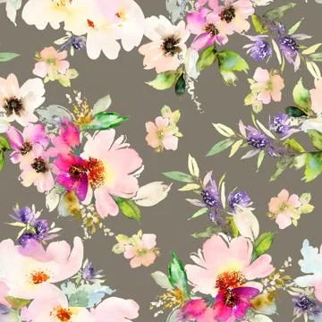 Seamless pattern with flowers watercolor Stock Illustration
