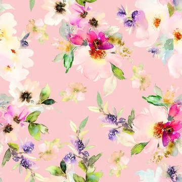 Seamless pattern with flowers watercolor Stock Illustration