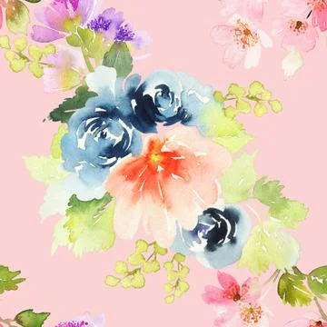 Seamless pattern with flowers watercolor Stock Illustration