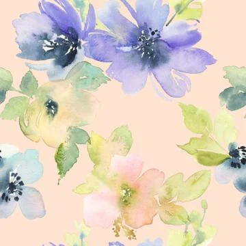 Seamless pattern with flowers watercolor Stock Illustration