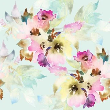 Seamless pattern with flowers watercolor Stock Illustration