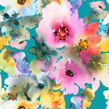 Seamless pattern with flowers watercolor Stock Illustration