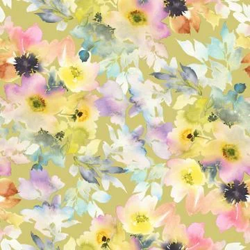 Seamless pattern with flowers watercolor Stock Illustration