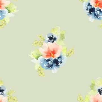 Seamless pattern with flowers watercolor Stock Illustration