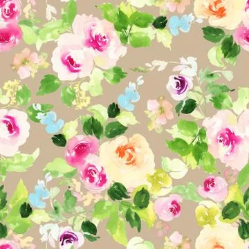 Seamless pattern with flowers watercolor Stock Illustration