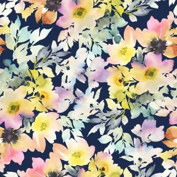 Seamless pattern with flowers watercolor Stock Illustration