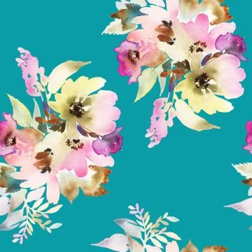 Seamless pattern with flowers watercolor Stock Illustration