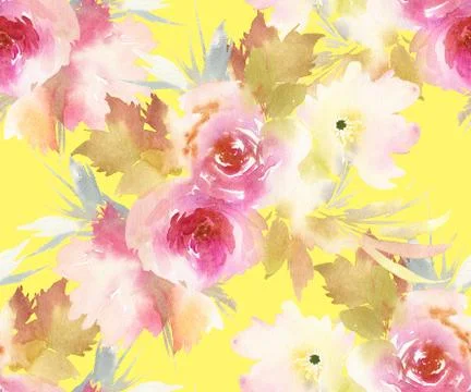 Seamless pattern with flowers watercolor Stock Illustration