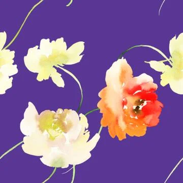 Seamless pattern with flowers watercolor Stock-Illustration