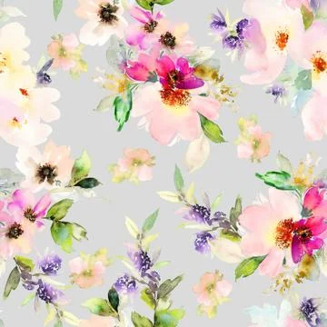 Seamless pattern with flowers watercolor Stock Illustration