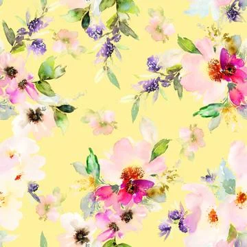 Seamless pattern with flowers watercolor Illustrazione stock
