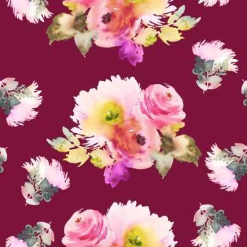 Seamless pattern with flowers watercolor Stock Illustration