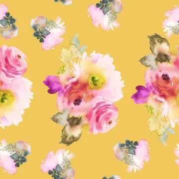 Seamless pattern with flowers watercolor Stock Illustration