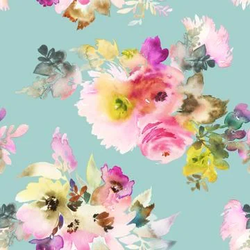 Seamless pattern with flowers watercolor Stock Illustration