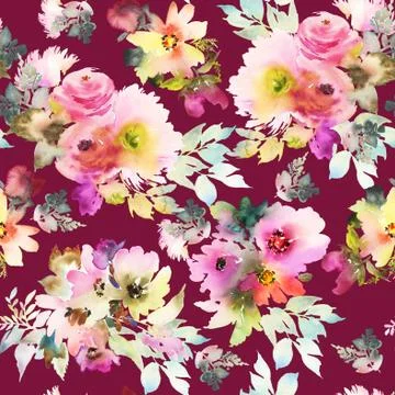 Seamless pattern with flowers watercolor Stock Illustration