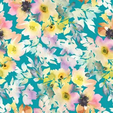 Seamless pattern with flowers watercolor Stock Illustration